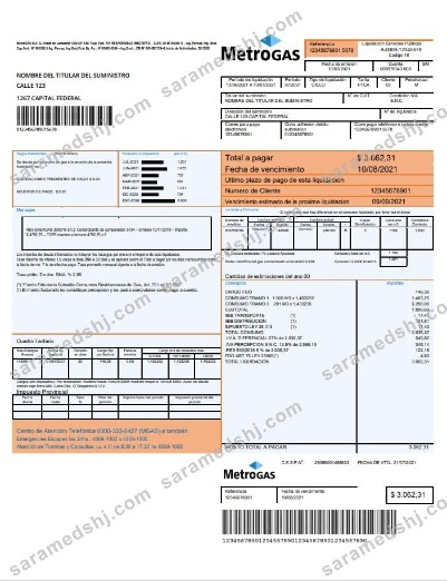 Argentina Metrogas easy to fill utility bill template in Word and PDF format